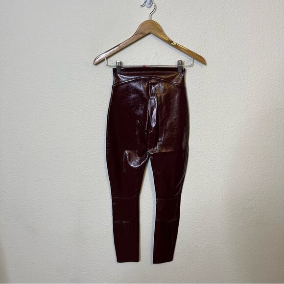 Spanx Faux Patent Leather Leggings Ruby Burgundy Glossy Womens Size XS - Picture 7 of 9